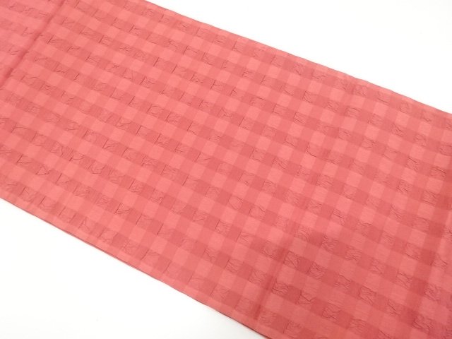 ふくれ織　格子模様織り出し　全通袋帯
